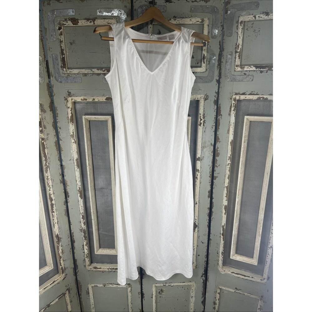 Spiegel White 100% Linen V-Neck Maxi Dress Size 12 Cottagecore Minimalist